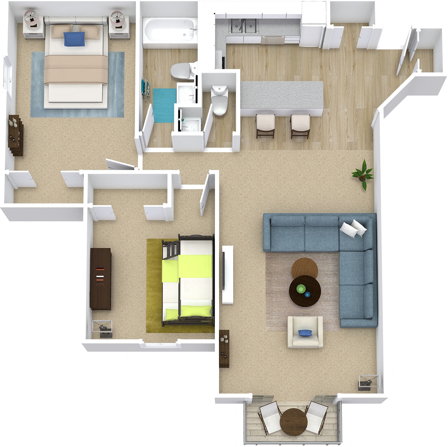 Floor plan for 2 beds, 1.5 baths, 915 sqft